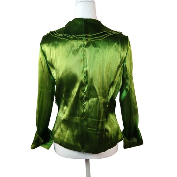 Vintage Y2K Layered Shimmery Green Blouse Early 2000s Formal Glam Xmas Party Top - Picture 8 of 15
